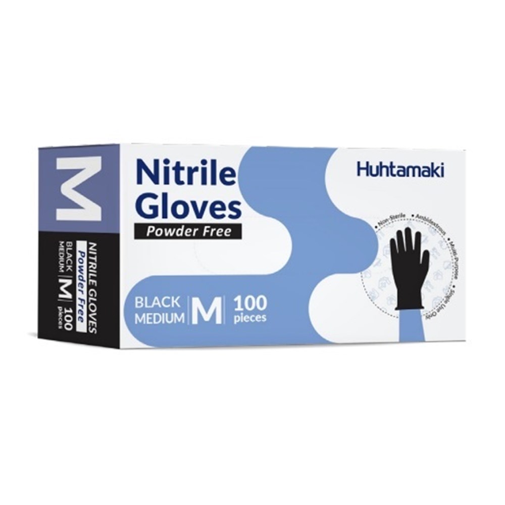 Gloves Nitrile Powder Free Medium Black (100)