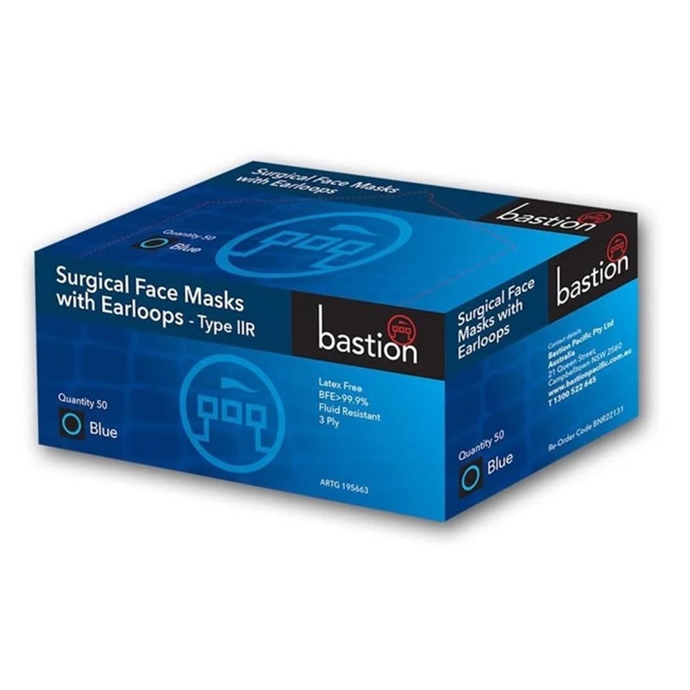Face Mask Surgical With EarLoops Blue (50)