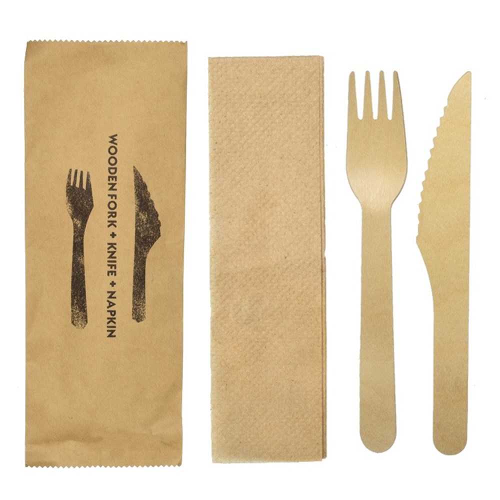 Cutlery Wooden Combo Knife/Fork/Napkin (200)