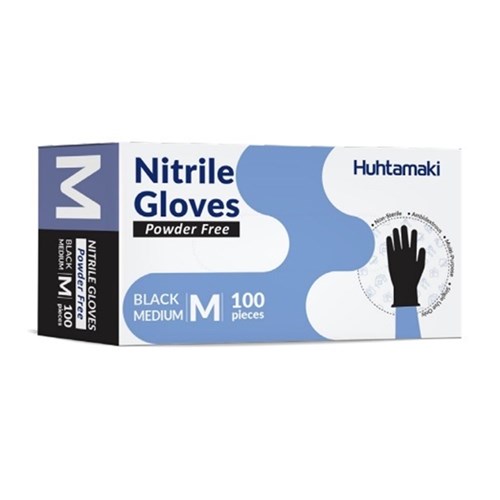 Gloves Nitrile Powder Free Medium Black (100)