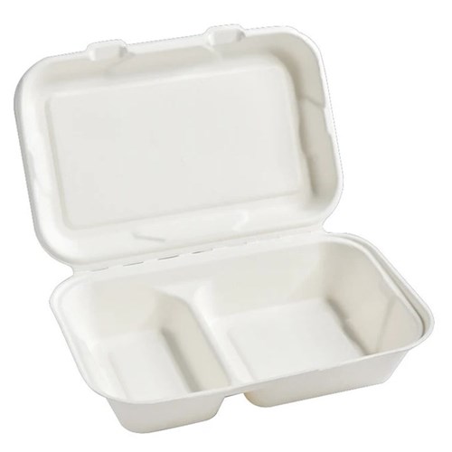 Box Clam Sugarcane 2 Compartments 9" x 6" (300)