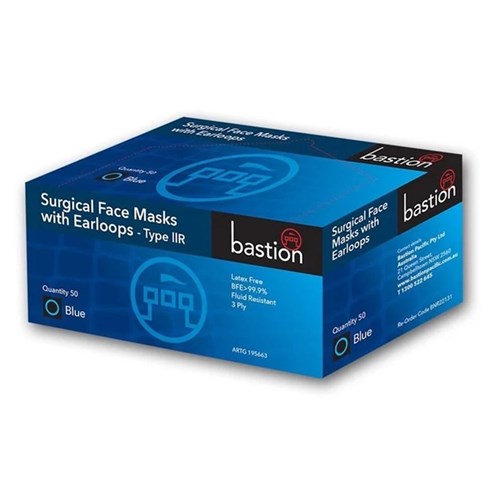 Face Mask Surgical With EarLoops Blue (50)