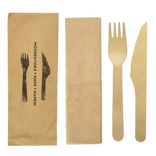 Cutlery Wooden Combo Knife/Fork/Napkin (200)